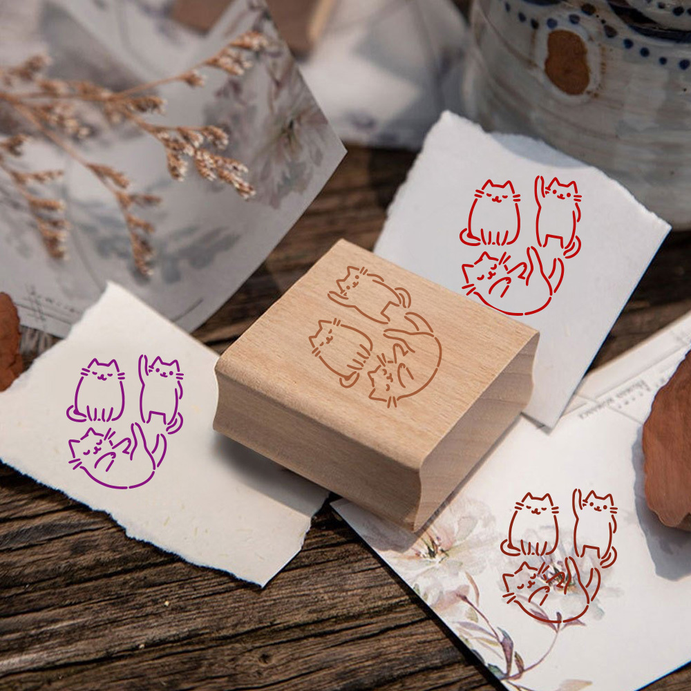 Fashion Cat Pose Natural Wood Rubber Stamp